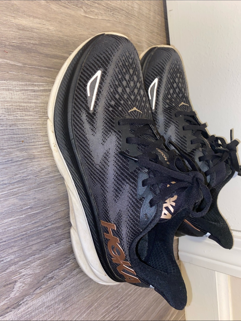Hoka Black and Tan Running Sneakers